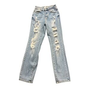 Wax Jean Collection Light Wash Distressed Straight Leg High Rise Jeans Size 00